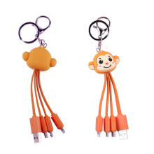 Hot Sell Cute Cartoon 3 In 1 Charger Cable 12 Zodiac Animal  Pvc USB Keychain Cable Fun Promotional Gift Cable Charger